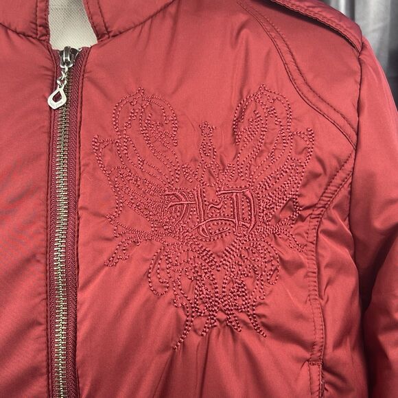 Harley-Davidson Women Sz S Puffer Jacket Dark Red Full Zip Embroidered Biker Y2K - Picture 10 of 17